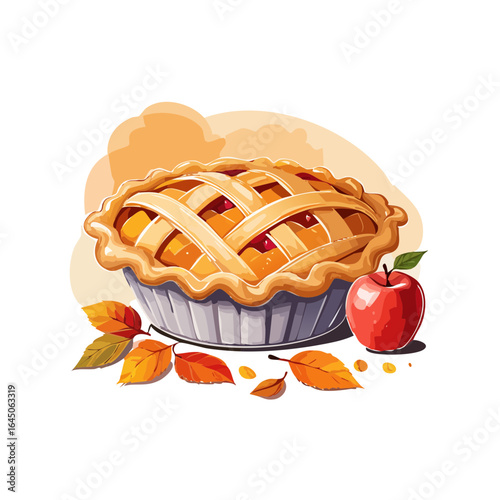 Watercolor vector illustration of apple pie