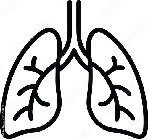Thin line lungs bronchial detail silhouette isolated on white background