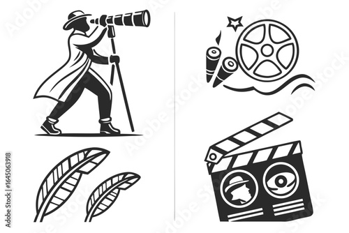 Vintage film making icons isolated on white background for your project