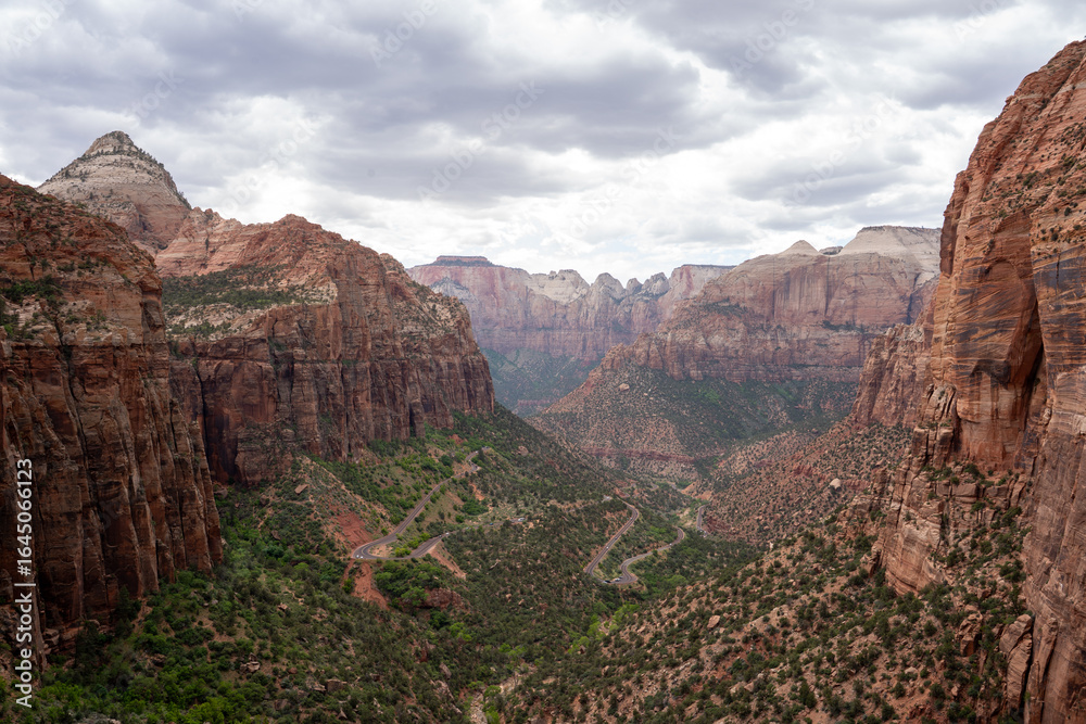 Naklejka premium View of valley in Zion National Park during the summer. Utah, USA. 