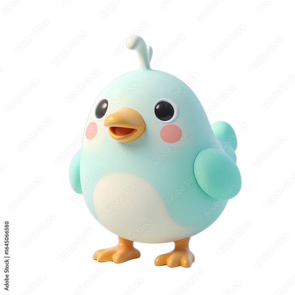 Fototapeta premium 愛らしい漫画の青い鳥のキャラクター 白い背景に分離 3Dレンダリング