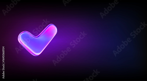 3d neon check mark icon on hologrtaphic isolated background. Stock vector illustration.