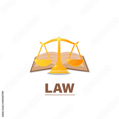 Law and Justice Concept, Golden Scales and Open Book Symbolizing Legal System. vector design.