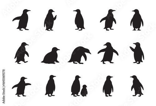 Penguin silhouette vector set