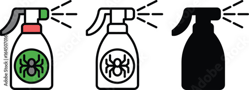 Set of three spray bottles with spider insecticide symbols
