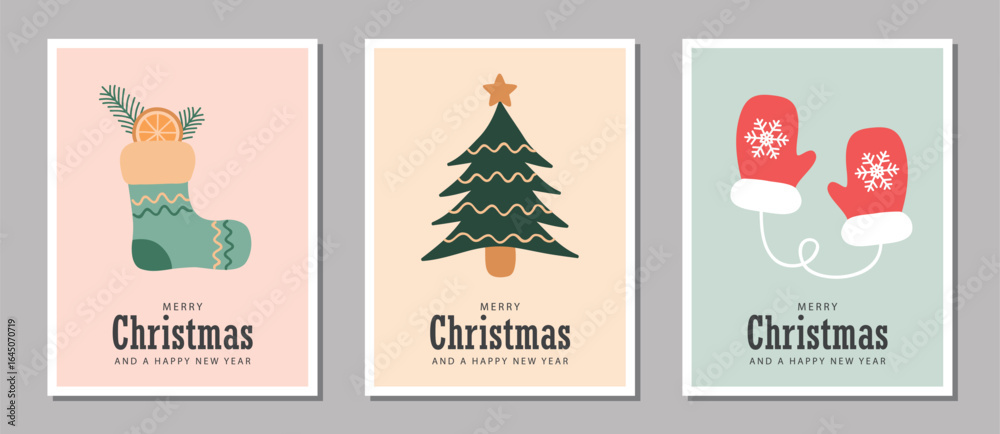 Fototapeta premium set of cute christmas greeting cards with different motifs vector illustration