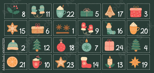 colorful childish advent calendar 24 different motifs vector illustration