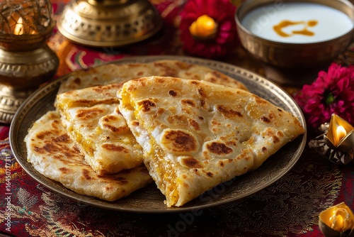 Festive Golden Puran Poli with Yogurt