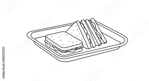 Sandwiches on tray in black and white minimalist line art