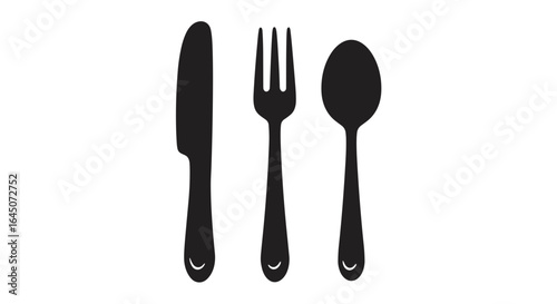 Knife, fork, and spoon in black silhouette minimalist style