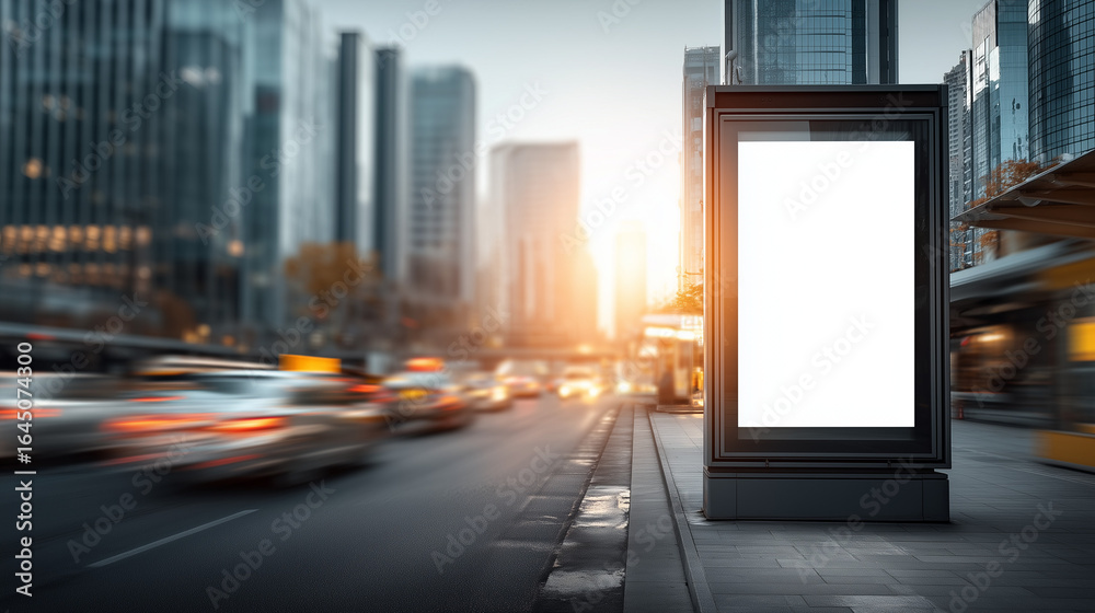 City Street Billboard Mockup with Motion Blur Traffic City Street Billboard Mockup with Motion Blur Traffic