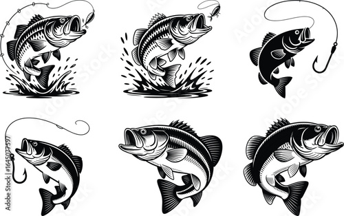 Fishing Bass Silhouette, Bass Fish Vector, Largemouth Bass Clipart, Angler Fishing Silhouette, Sport Fishing Vector