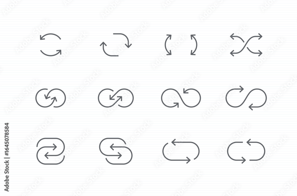 Fototapeta premium Exchange, infinity arrow icons. editable stroke vector illustration