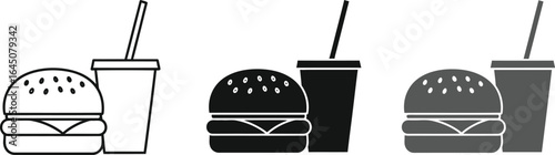 Classic burger and drink icons for fast food branding and menus