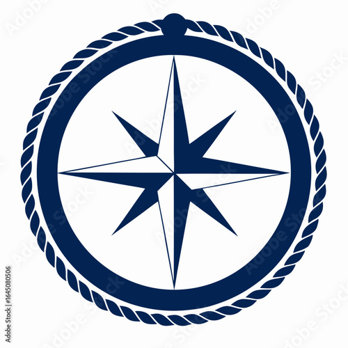 Nautical compass rose emblem with rope border