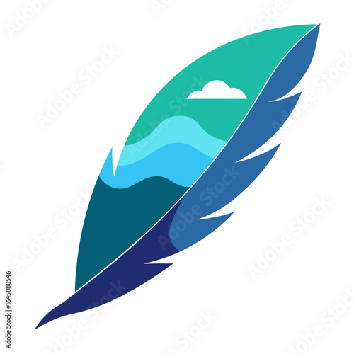 Feather with a wave and cloud landscape