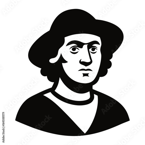Stylized black and white portrait of christopher columbus