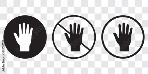 Do not touch icon sign vector set, stop hand or no entry red symbol, stop stocker shape silhouette safety warning caution gesture access clip art