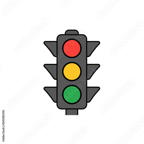 Simple Traffic Light Illustration with Red Yellow and Green Lights on a White Background for Transportation and Safety Concepts