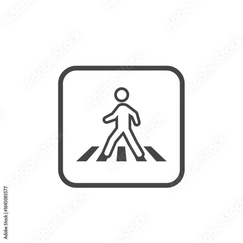 Pedestrian Crossing Sign Icon in Rounded Square Frame Simple Black and White Vector Illustration for Road Safety and Traffic Awareness