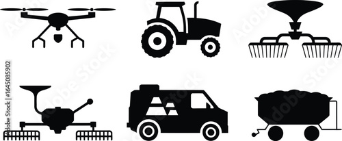 Modern farm and agricultural machinery silhouette design