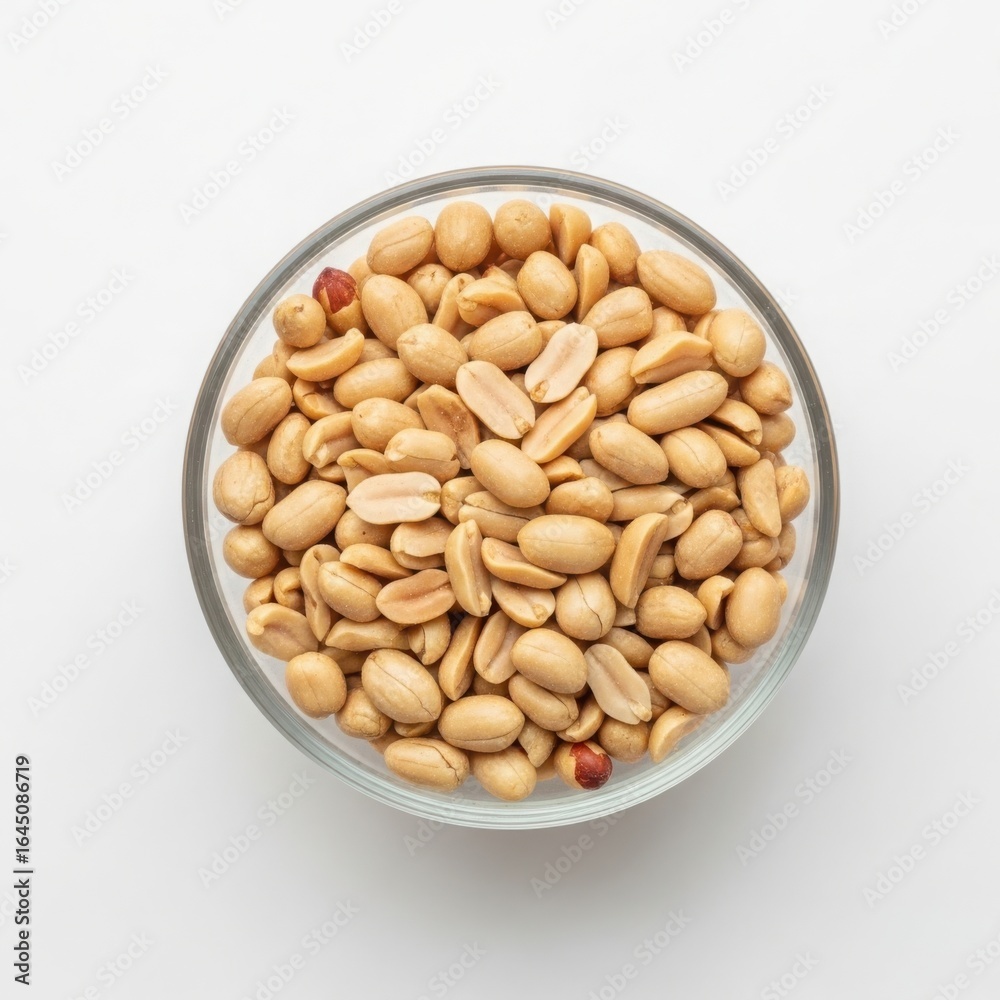 Bowl of roasted peanuts from a top down view Bowl of roasted peanuts from a top down view