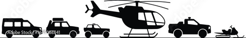Collection of outdoor vehicles for emergency rescue missions silhouette
