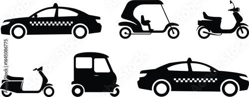 Collection of recreational and specialized transportation icons in silhouette style