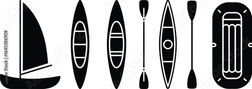 Collection of recreational boating and water sport activities silhouette images