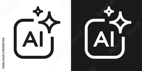 AI generate icons with sparkle trendy style. Machine learning technology, artificial intelligence button for ui ux element, app, website vector 10 eps