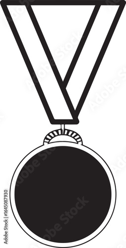 Gold Medal with Ribbon Silhouette | Black Vector
