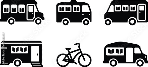 Diverse transportation methods for leisure and travel activities silhouette
