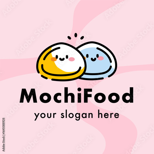 Two mochi smiley face characters cartoon color style for mascot, logo template vector 10 eps