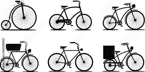 Collection of diverse bicycle icons in silhouette style