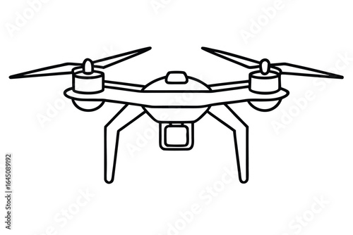 Black outlined drone soars on a pristine white backdrop ready for creative uses