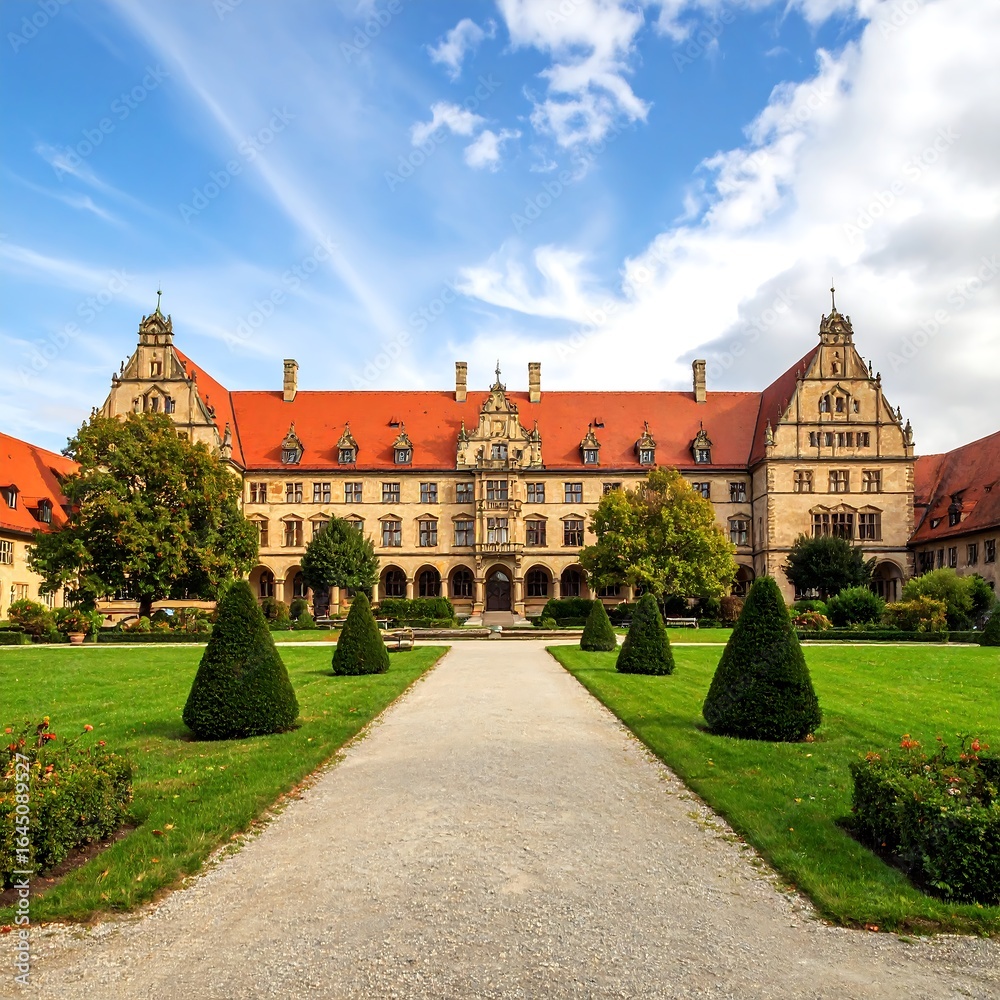 Fototapeta premium Grand European castle, sprawling grounds