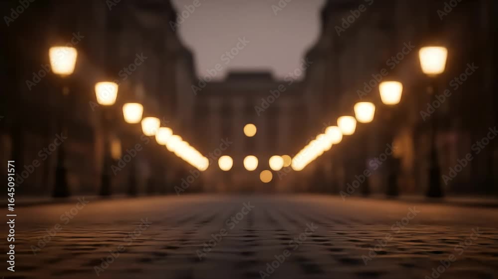 Empty city street warm lights bokeh effect Empty city street warm lights bokeh effect