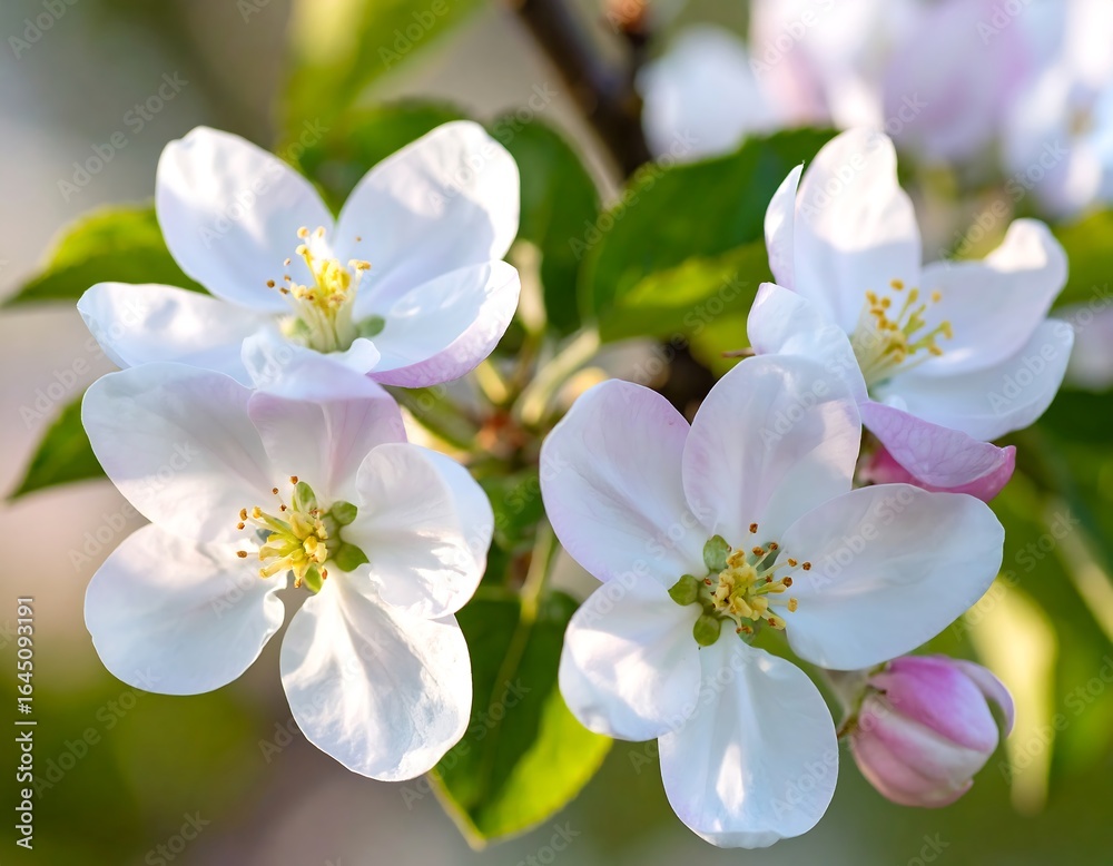 Obraz premium Close-up of delicate, white apple blossoms