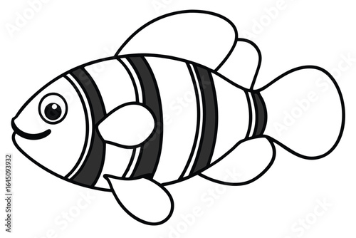 Isolated cartoon clownfish shows a simple, monochrome appearance 