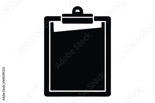 Black clipboard presents minimal design with a document placed inside on a white background