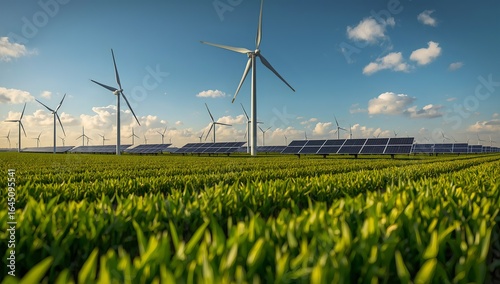  Eco-Friendly Farm with Solar Panels and Wind Turbines