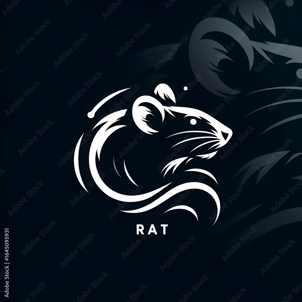 Fototapeta premium Sleek white rat logo design on dark background conveying speed and agility for modern branding