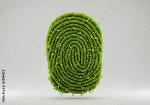 finger print on white background, Green fingerprint formed from natural foliage, organic growth. Symbol represents nature impact on earth, signifying environmental consciousness, sustainability, ecolo