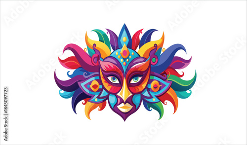Vibrant Colorful Carnival Mask Design, Festive Celebration Illustration, Party Decor, Abstract Art, Vector Graphic