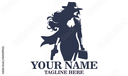 Chic spy day icon. chic spy women vector illustration and confident woman in suit and hat holding gun with determined look vector illustrasion