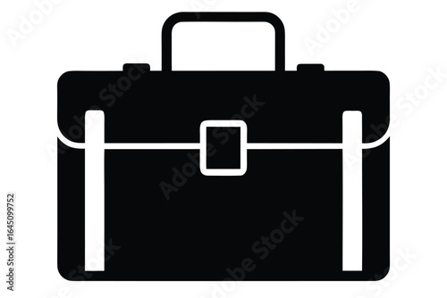 A black briefcase with a white buckle is centered against a white background