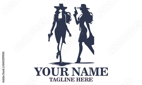 Chic spy day icon. chic spy women vector illustration and confident woman in suit and hat holding gun with determined look vector illustrasion