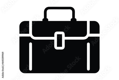 Black briefcase icon features a sturdy handle and a simple clasp on white