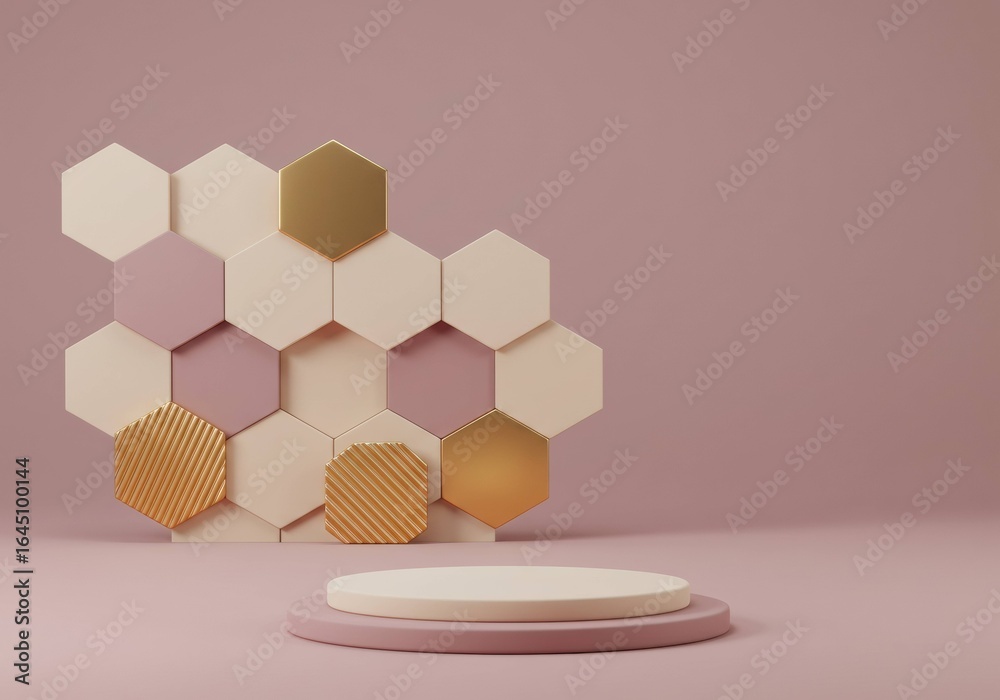 Obraz premium A geometric background of mauve and gold hexagons.