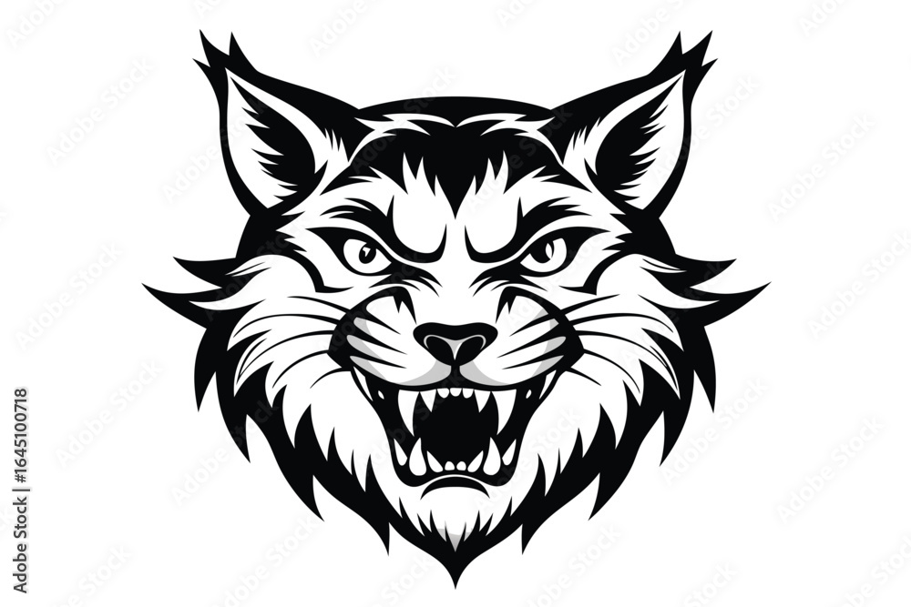 Obraz premium Black and white showing the ferocious wolf face snarling on a white background